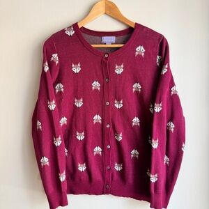Laura Scott Fox Pattern Button Front Knit Cardigan Sweater Magenta Size M